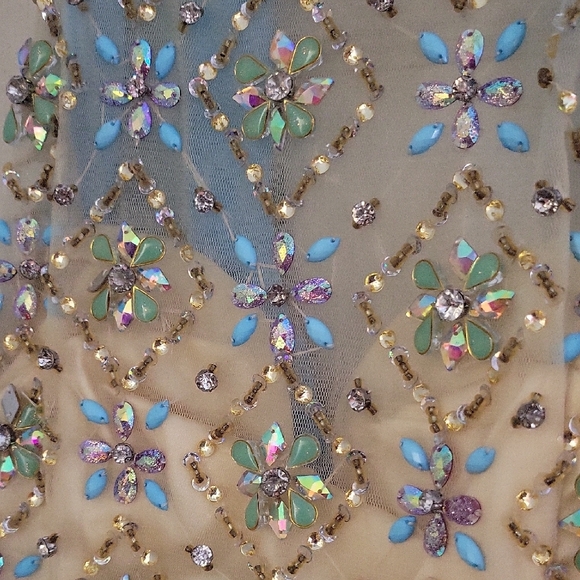 Elegant Blue and Gold Embellished Prom Dress - Picture 7 of 8